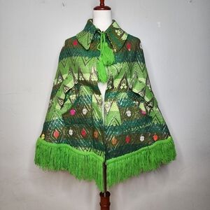 Vintage 60's MCM Ladies Groovy Retro Handmade Poncho with Fringe